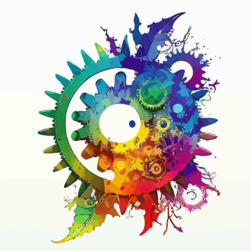 mechanical cog, ghibli style, colorful, white background, vector art,