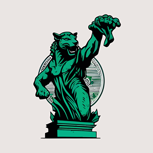 vector mascot style liberty statue holding a jaguar simple minimalistic logo style green