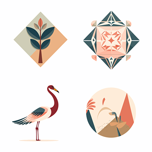 logo design, beautiful geomteric stork , geometric oak leaf, simple geometric vector, happy vibe