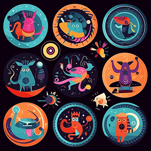 illustration, ultimate frisbee, flying disc, anthropomorphic creatures without labels or categories, inspired by elements of nature, pure emotions, 5-color palette, vectorized illustration, colors not repeating side by side, geometric shapes and curves, different layouts