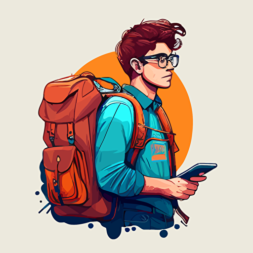 Chico con mochila a la espalda, diseño profesional de vectores, diseño plano.