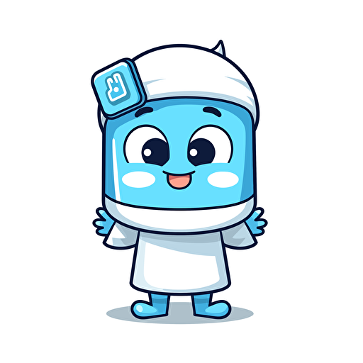cute mascot logo face only of a doctor wearing facemask and holding a cellular phone, vector, white and blue