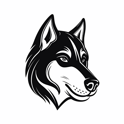 simple mascot iconic logo of a front-viewed husky for an Arctic dog sled expedition, black vector on a white background