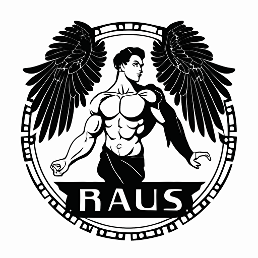 Retro, pictoral iconic logo of icarus black vector on white background