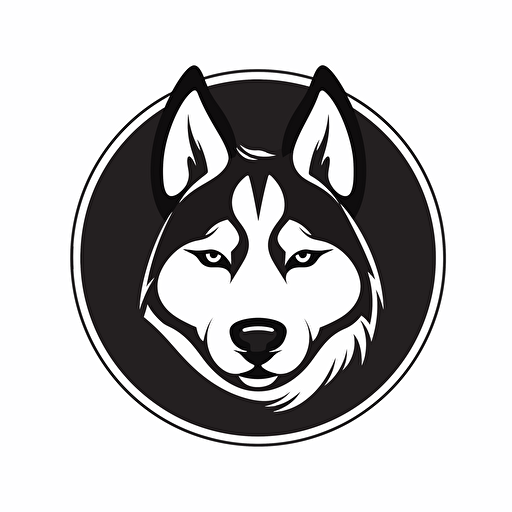 simple mascot iconic logo of a front-viewed husky for an Arctic dog sled expedition, black vector on a white background