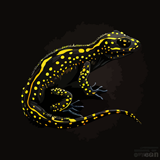 vector logo of a black and yellow spotted salamander with deep black background