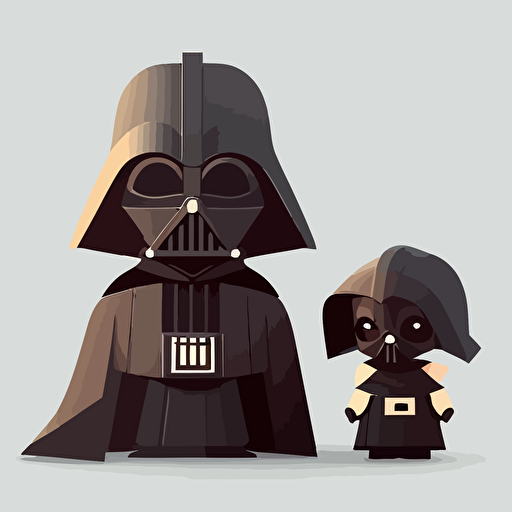 A beautiful female darth vader with his son, goofy looking, smiling, minimalistic, flat light, white background, vector art, pixar style