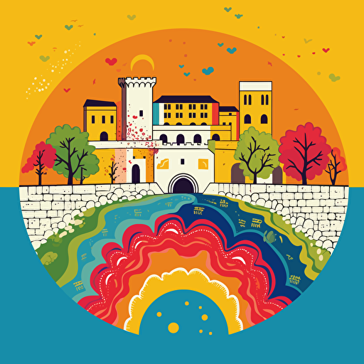 a simple vector logo including the venetian walls of nicosia and endometriosis, 2d, colourful