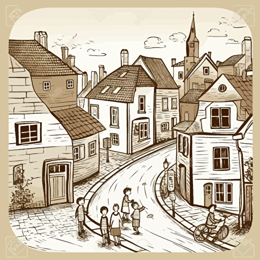 Street with houses, children's illustration, not detailed, vector line