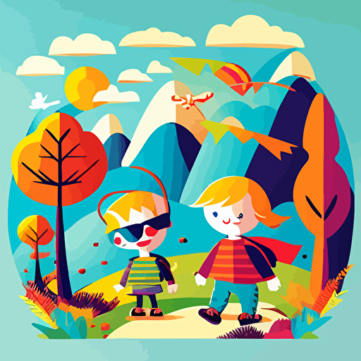 a vector lancdscape that is a cartoon style of children with special needs enjoying life