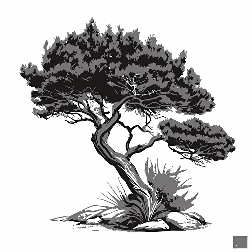 vector logo of a black and white juniper tree