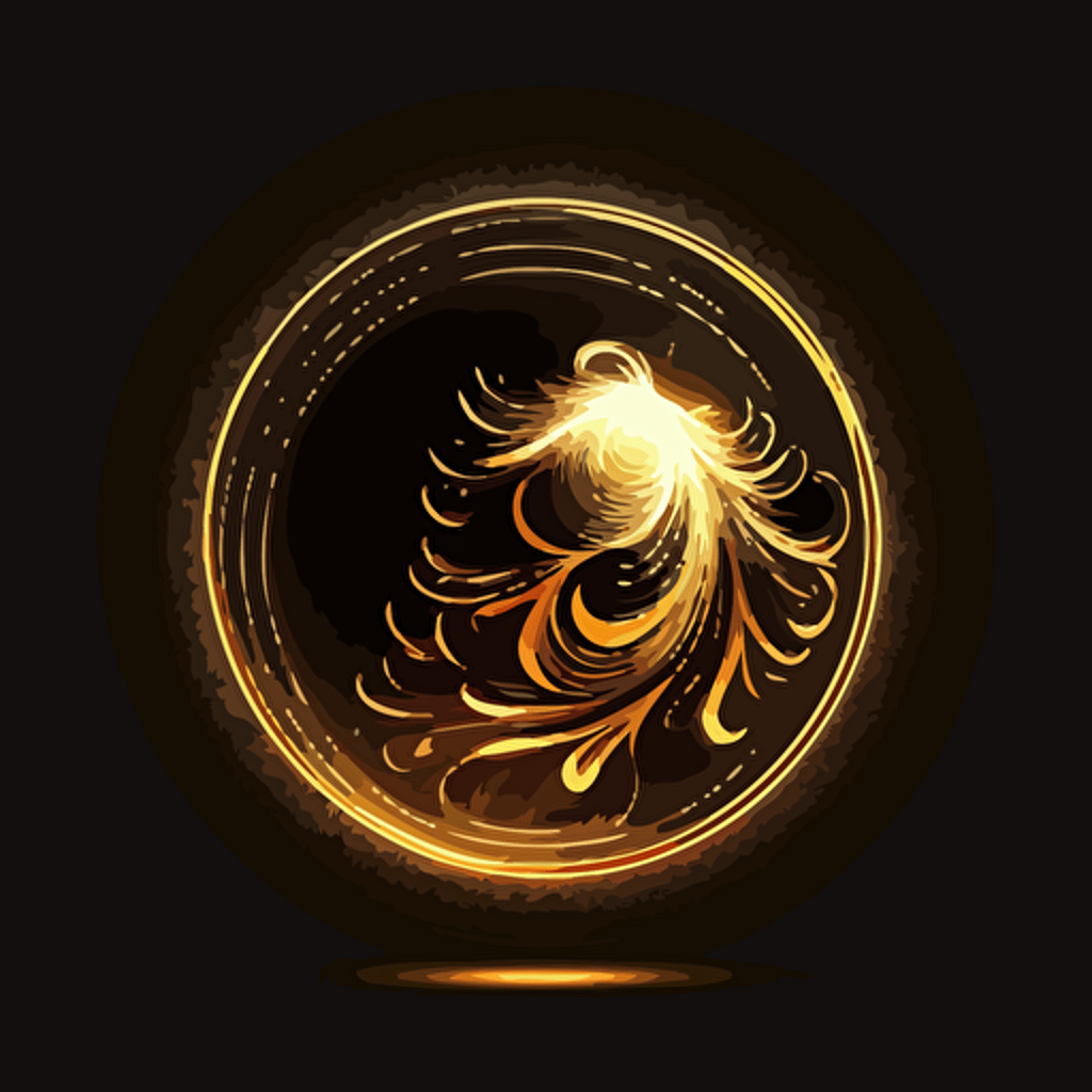 Gold coin icon. Magical glowing around. Edge view. Bright and voluminous, vector. Black background