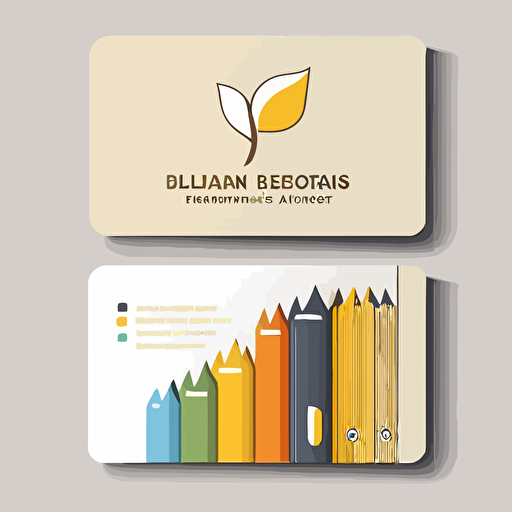 bussines card logo design for teacher with pencil and book, stylized 2d, vector, flat, minimalist, both sides, white background