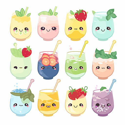 Kawaii cocktail garnish, flat, 2D, vector, 16 colors, white background, in anime chibi style