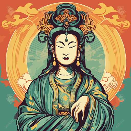 vector illustration of Quan Yin, in vivid colors