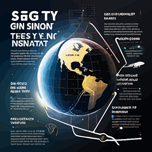 the text: 5G NTN JOURNEY in vector format with esa-based space satellites around the text