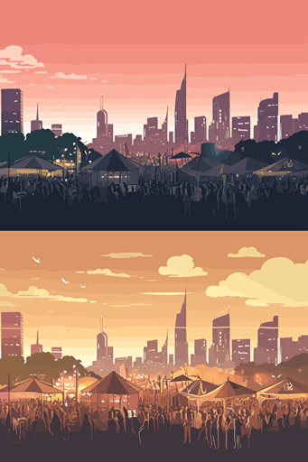 festival, city, vector, daytime left fading into night time right