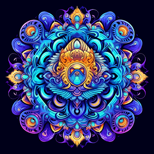2d mandala made with alien faces uv colors vector style detailed