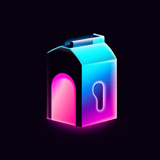 milk carton logo, flat image, gradient Neon, pink blue white and black, vector simple, fun, creativity, playfulness, high quality