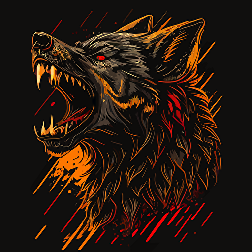 aggresive wolf growling vector very detailed black red yellow logo