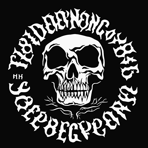 grindcore music text font, saying ‘Hellbound Since 666’, vector, white on black, 2d