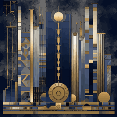 A chart, art deco, geometrical shapes, skin of concrete and gold, royal blue, vector art