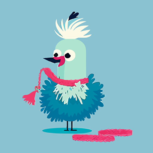 feather boa tied liked a noose in a vector art cartoon style, flat color, solid color background