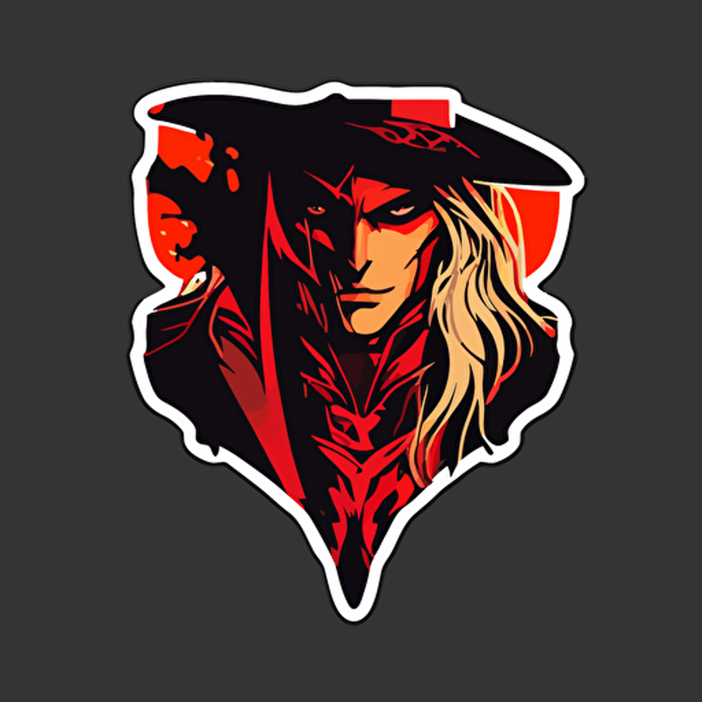 Alucard from Castlevania, simple art, 2d, flat, sticker, vector style