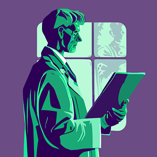 vector illustration of doctor looking at ipad. ar