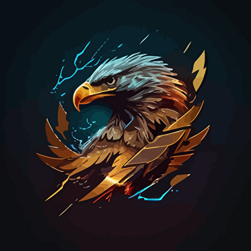 A_ coin_ emblem_ logo_ for_ a_ Thunderbird in an action pose with its wings spread::Storm in the background, code style, color, vector, ar 5:3