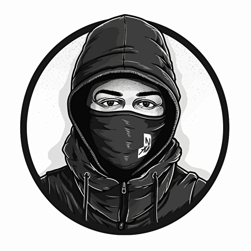 black ski mask, front, no human, illustrator black and white vector drawing, logo, stark contrast