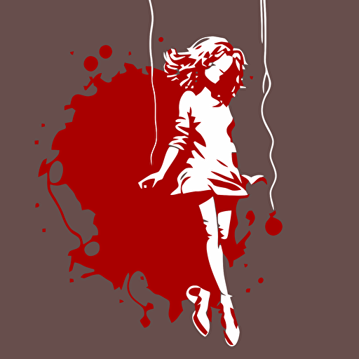 Gutsy, Hanging Outgirl, Brash, Comfort, wine red color, gray background, simple design, vector style, white outline over silhouette