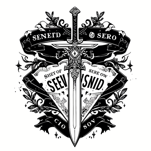 logo design for a secret society called "the sword and pen", black and white, fantasy, vector, design, logo
