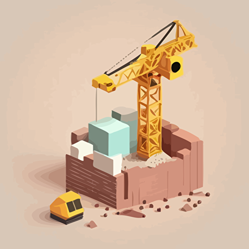 vector minimalistic illustration, show a simple construction site with a crane, bricks in the middle