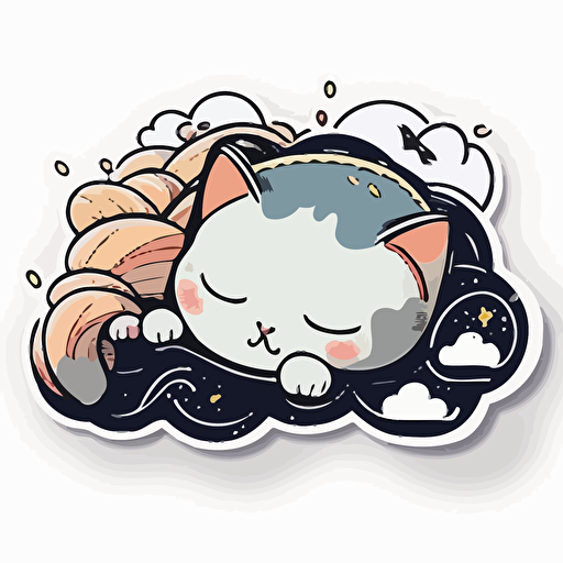 sticker, cute, sleepy cat, liu yi artist style, vector, contour, white background