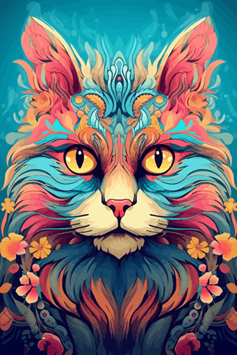 colorful svg vector drawing, a beautiful cat ::3 colorful svg vector drawing, a vase full of flowers