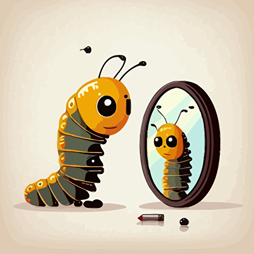 caterpillar looking on mirror, butterfly in the mirror, vector minimalistic illustration