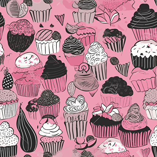 concha, pan dulce, cupcakes, pink, black, white, vector