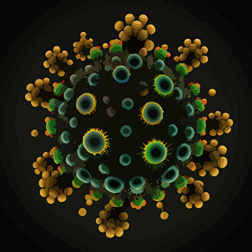 covid-19 virus molecules with black background cartoon, vector art