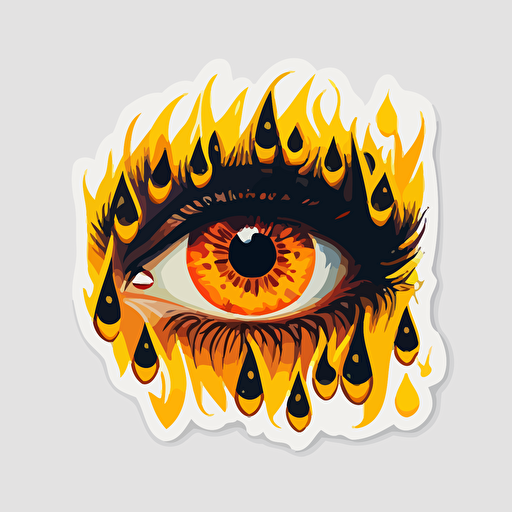 10 eyes and fire, Illustration sticker, plain background, flat, vector art, minimalistic, yellow