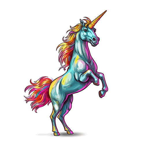 unicorn rearing up on its hind legs, Sticker, Lovely, Tertiary Color, Pixar, Contour, Vector, White Background, Detailed