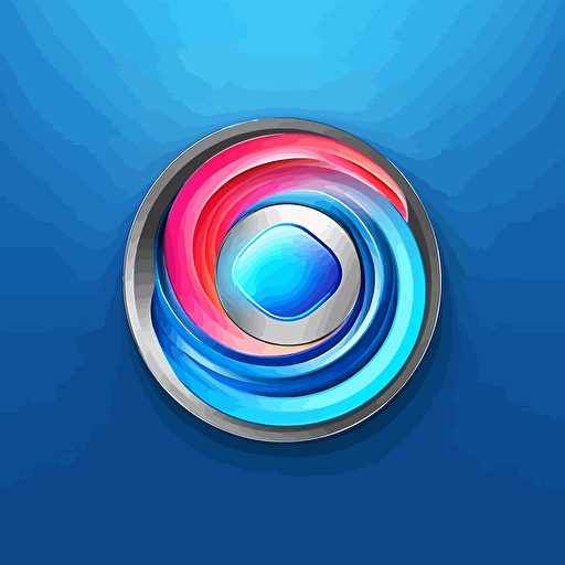 concept art of minimialistic circular vector logo with 3 rotating rings within, bright with slight bluetint, soothing background.