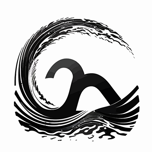 a wave blending letter "A", logo style, vector, black on white, flat, stencil