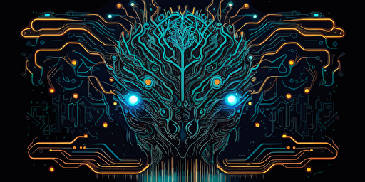 artificial intelligence, neural network, technology, circuits, high tech, flat vector