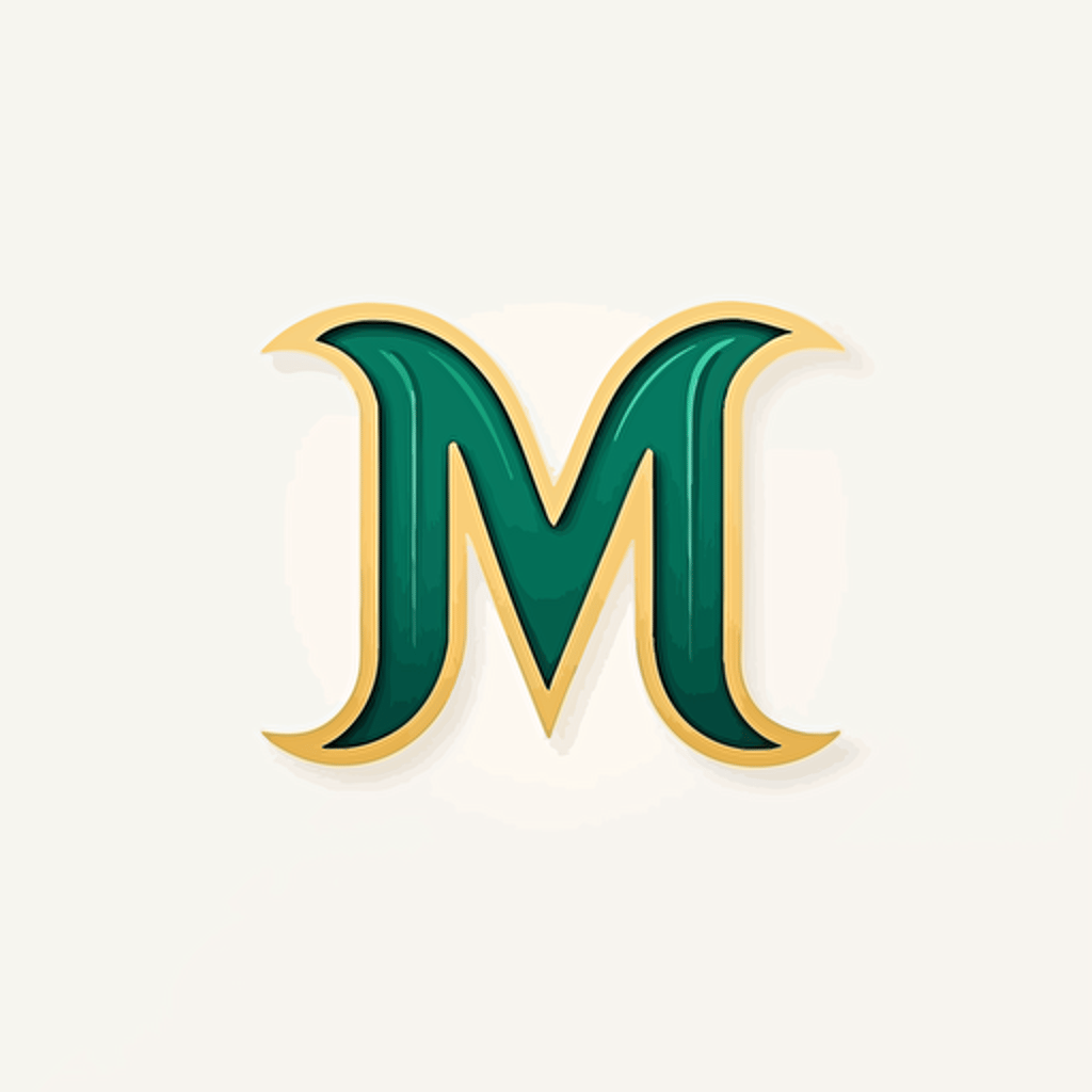 logo design. Fonts only. Letter M. Minimalist, trendy, gold and green. flat design. vector. white background