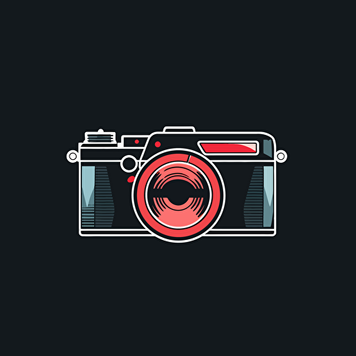 simple flat vector logo of a 35mm camera mixed with red Ray Ban shades