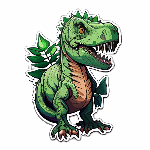 mascot, dinosaur, 2d, vector, no shading, die cut sticker