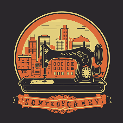 Use a sewing machine and design a logo for the city. Use bright colors, vector style, printing, high-resolution, high-definition, clear, and detailed