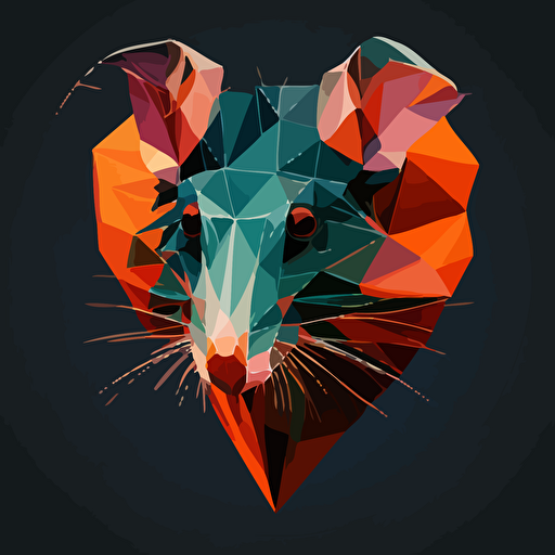 vector style minimalistic color schemes of a faceted rat head resembling a heart