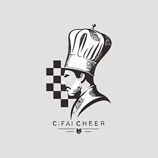 a minimal vector logo, chess piece, chef hat, white background, black and white